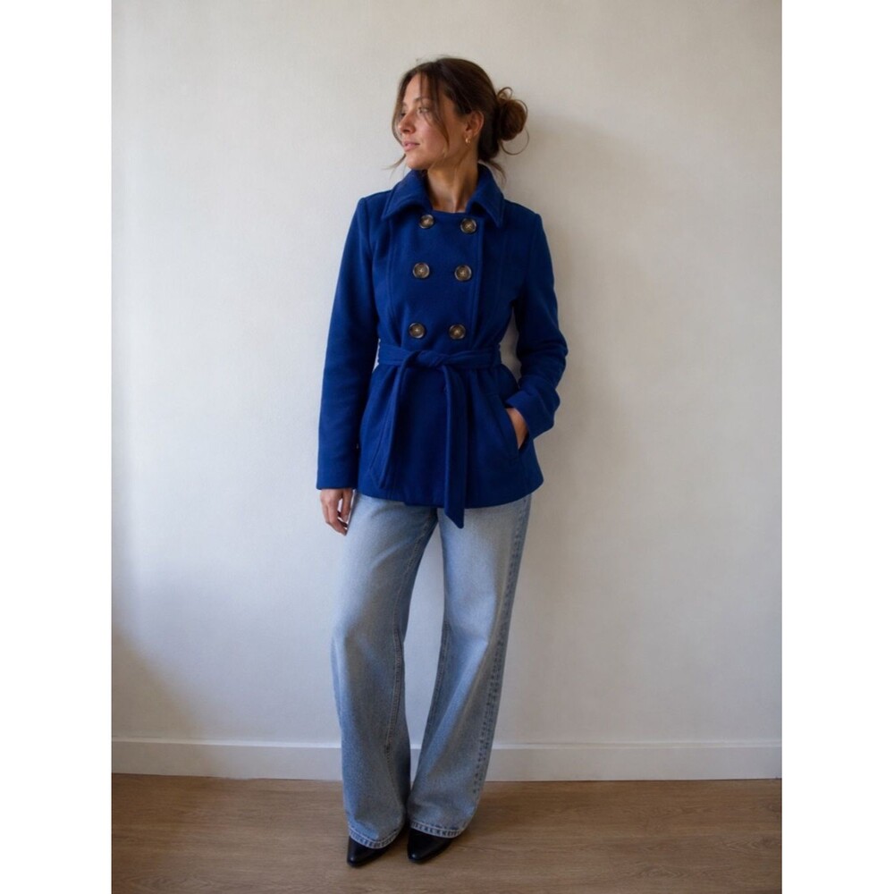 Old Navy Women’s Royal Blue Double Breasted Belted Peacoat Jacket - Medium